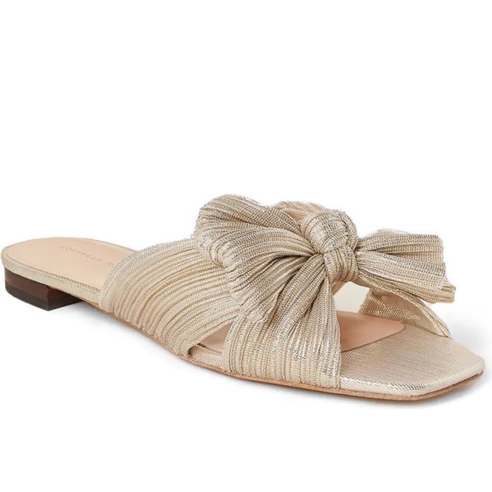 Loeffler Randal Gold Daphne Pleated Slides